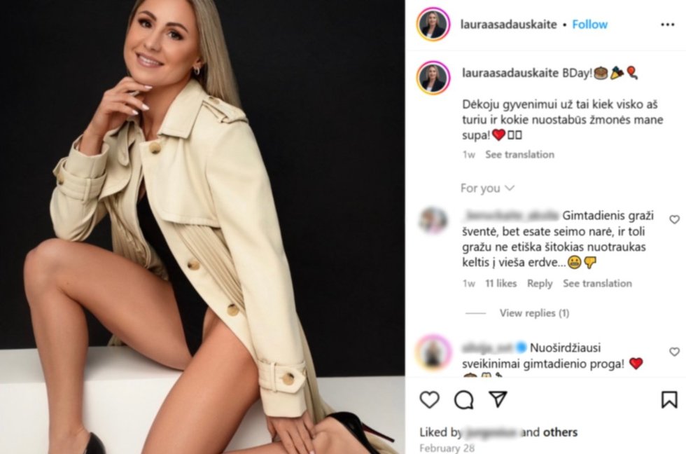 Komentatoriai kritiškai pažvelgė į paviešintą L. Asadauskaitės nuotrauką (nuotr. Instagram)