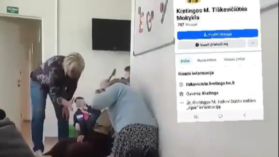 Akibrokštas Kretingos mokykloje – nufilmuota, kaip darbuotoja prieš mokinį užsimoja plaktuku (nuotr. socialinių tinklų)