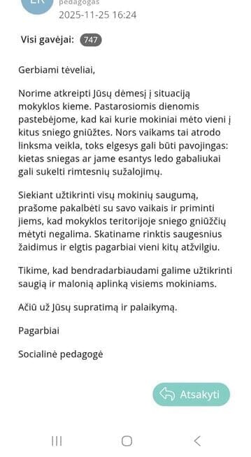 Socialinės pedagogės pastaba (nuotr. facebook.com)