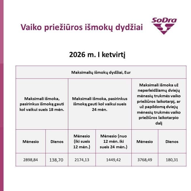 Vaiko priežiūros išmokų dydžiai Vaiko priežiūros išmokų dydžiai