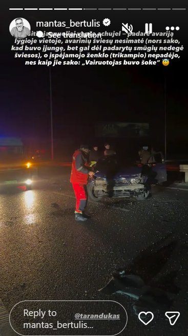 Mantas Bertulis papasakojo apie avariją (nuotr. Instagram)